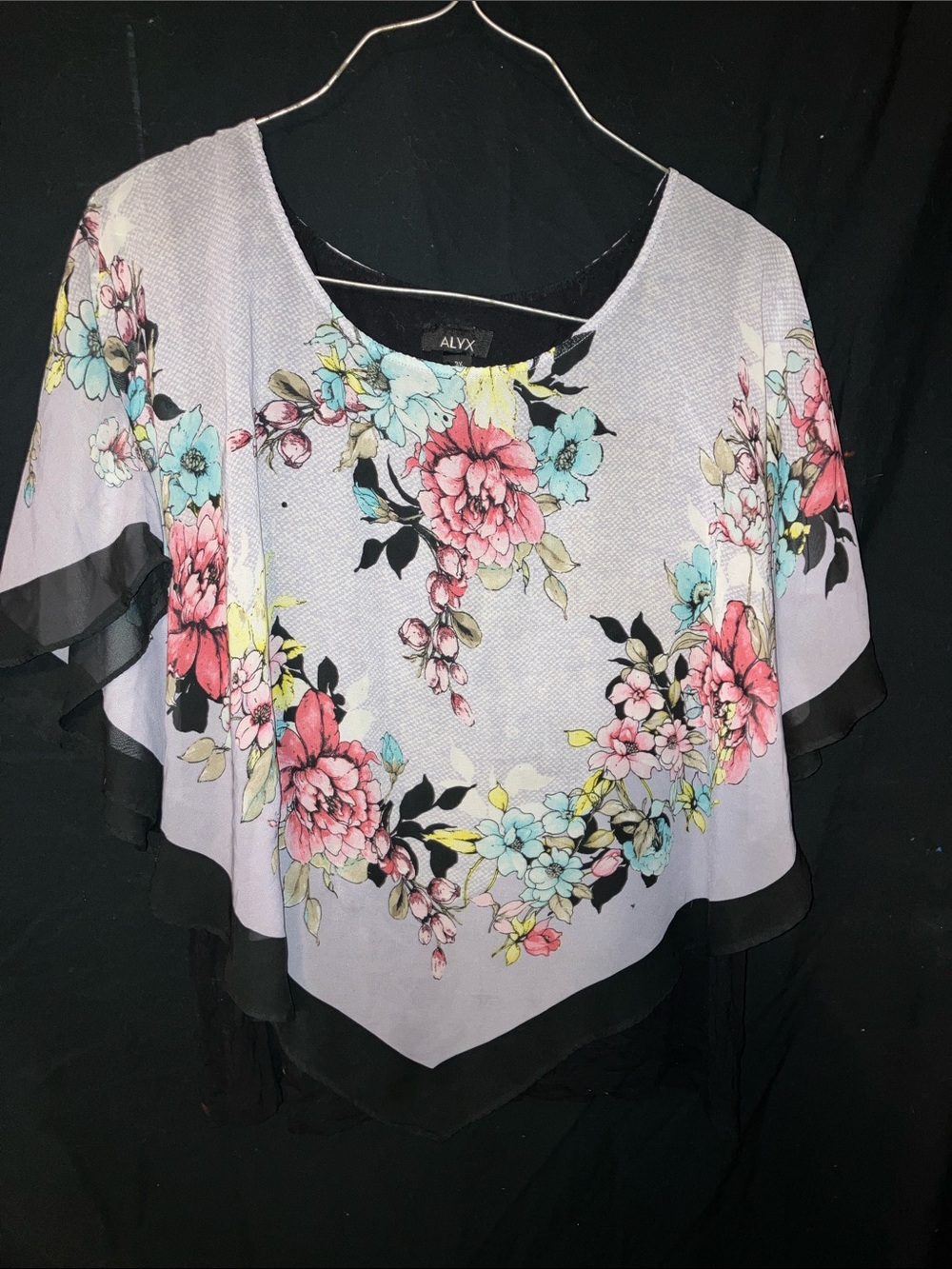 Alyx Lavender Floral Chiffon Blouse with Pink & Aqua Blooms